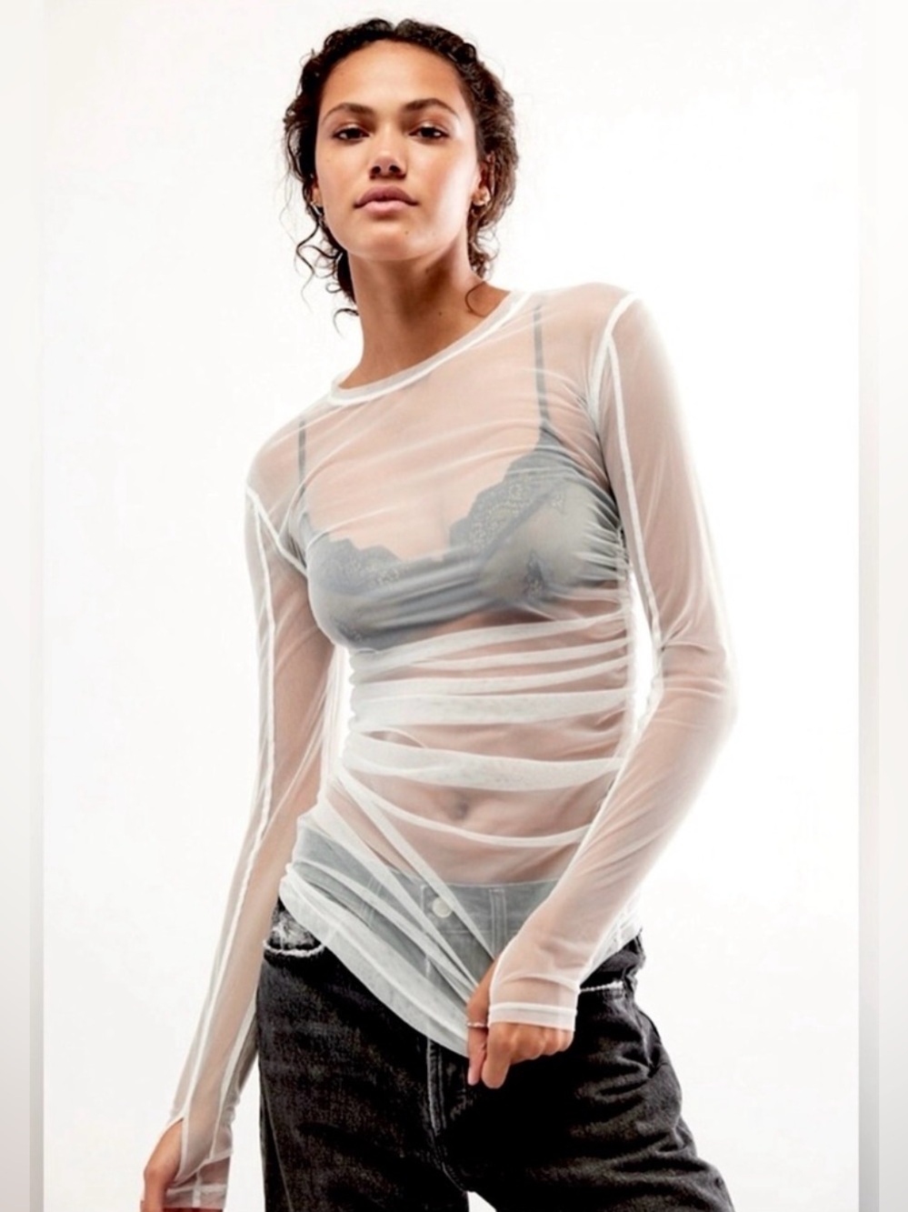 Free People Intimately Last Layer Long Sleeve Top in White NWT XS